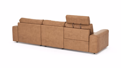 Ecksofa Balok - 2,5-Sitzer mit Longchair groß rechts, inkl. Relaxfunktion (motorisch) und Kopfstütze, Leder, Cognac