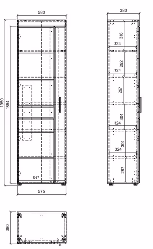 Garderobenschrank- B ca. 58 cm, Eiche Dekor, Dunkelgrau