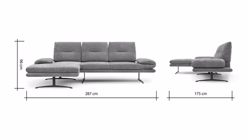 Ecksofa Lucero 2.0 - Longchair mit 2-Sitzer rechts inkl. Sitztiefenverstellung, Drehsitz und Sitztiefe verstellbar, Stoff, Cognac