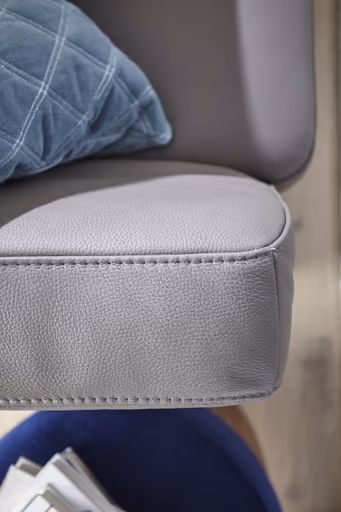 Ecksofa Merlos - 2-Sitzer mit Longchair rechts inkl. Armlehne verstellbar, Leder, Steingrau