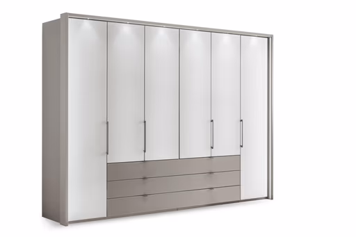 Drehtürenschrank Marbella - B. ca. 296cm, Korpus, Front Glas, Weiß