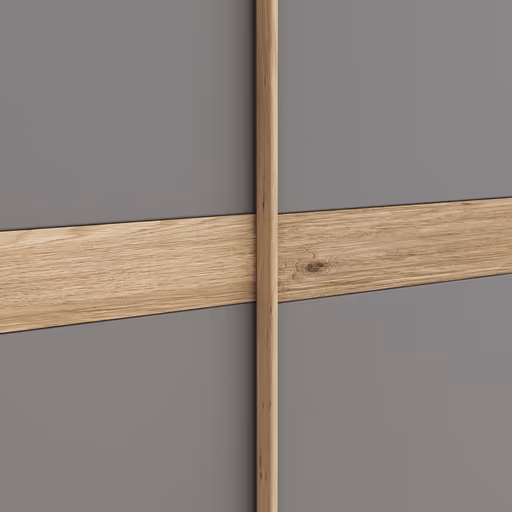 Schwebetürenschrank Viana - B ca. 212 cm, Lack, Steingrau, Riffholz, Balkeneiche