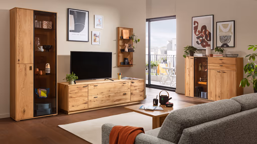 Wohnwand Fibra - Asteiche teilmassiv, natur, geölt