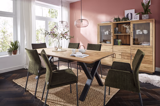 Esstisch Belfast - LB ca. 200x100 cm, Eiche massiv, X-Gestell asymmetrisch