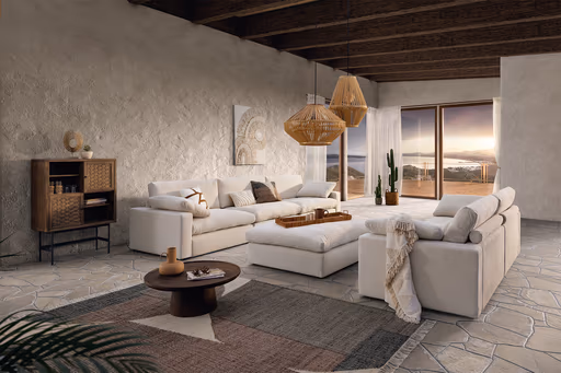 Sofa Palmdale - 4,5-Sitzer, inkl. Kissen, Stoff, Natur