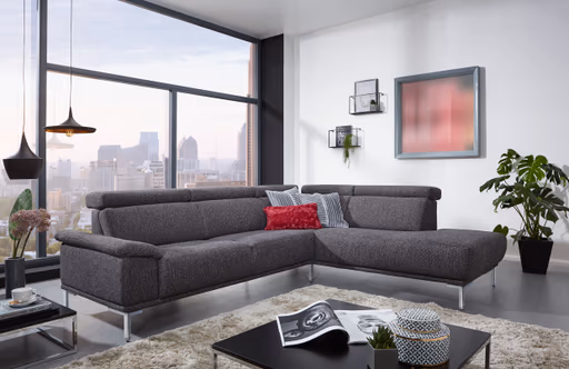 Ecksofa - 2-Sitzer mit Ecke rechts, Stoff, Anthrazit