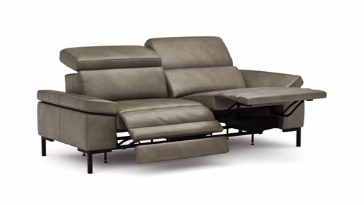 Sofa Hudson - 3-Sitzer, inkl. Relaxfunktion (motorisch) und Kopfteil/Armlehnen verstellbar, Leder, Braungrün