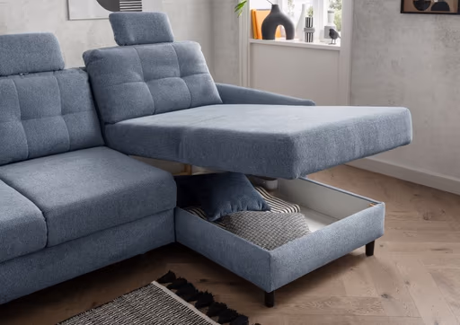 Polsterecke - 2-Sitzer, Ecke rechts, inkl. Funktionen, Stoff, Hellblau