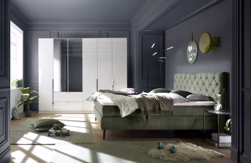 Drehtürenschrank RAGONA SPIN- B ca. 271 cm, Weiß, Weiß Hochglanz, Spiegel