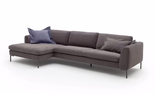 Ecksofa Lenni Full - Longchair links mit 3-Sitzer, Velour, Mocca, bündige Kissen