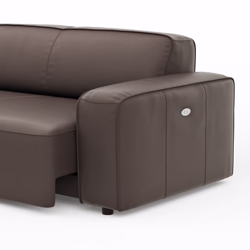 Ecksofa Denver - Longchair links, groß mit 2,5 Sitzer, inkl. Sitzvorzug (motorisch), Leder, Mocca