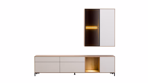 Wohnwand Medio - inkl. Beleuchtung, Melamin, Sand