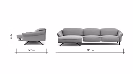 Ecksofa Bormio - Longchair links mit 3-Sitzer, Kopfteilverstellung, Stoff, Pfirsich