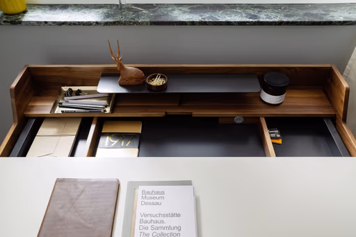 Schreibtisch - Nussbaum, Natur, Lack, Weiß