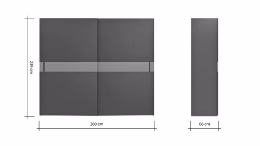 Schiebetürenschrank Loretto - B ca. 280 cm, Lack matt, Dunkelgrau
