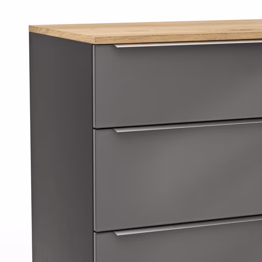 Kommode Colorado Beimöbel - Front Glas, Dunkelgrau matt, Griffe Edelstahlfarbig