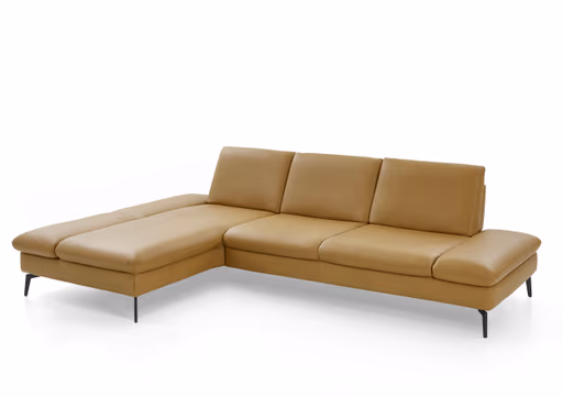 Ecksofa - Longchair links und 3-Sitzer, Armlehne verstellbar, Leder, Kurkuma