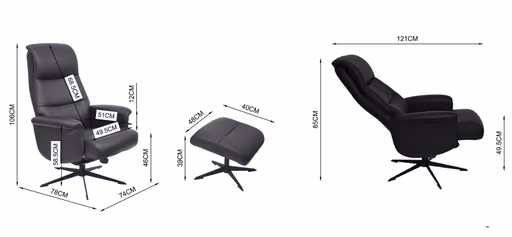 TV-Sessel MENNIS mit Hocker - drehbar, Relaxfunktion, Kopfteilverstellung, Leder, Schwarz