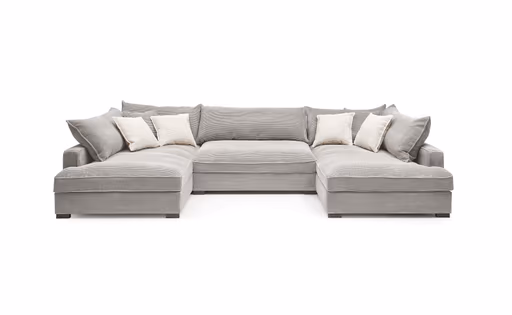 Wohnlandschaft - Longchair links, 2-Sitzer, Ecke rechts, Stoff, Hellgrau