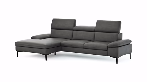 Ecksofa Felipa - Longchair links mit 2,5-Sitzer inkl. Kopfteil verstellbar, Leder, Grau
