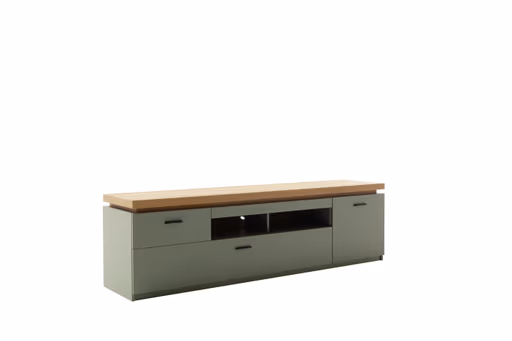TV-Lowboard - mit Beleuchtung, B ca. 195 cm, Salbeigrün, Eiche Evoke Nachbildung