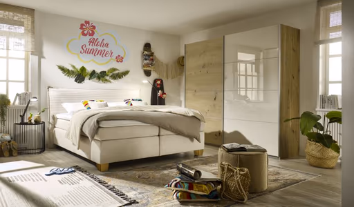 Schwebetürenschrank ROMAN- B ca. 226 cm, Eiche Dekor, Glas, Champagner