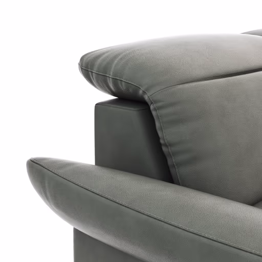 Ecksofa Rockport B - 2,5-Sitzer mit Longchair rechts inkl. Kopfteil/Sitztiefe/Armlehne verstellbar, Leder, Grau