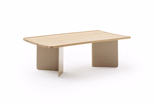 Couchtisch Olai - LHB ca. 120x39x65 cm, Asteiche Massiv, Metall, Beige