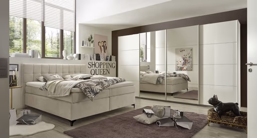 Schwebetürenschrank RIKK- B ca. 361 cm, Weiß, Weiß Hochglanz. Spiegel