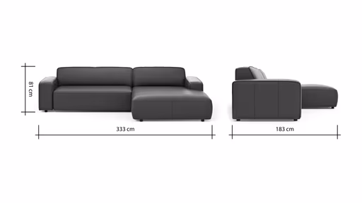 Ecksofa Denver - 2,5-Sitzer mit Longchair rechts, groß, Leder, Mocca