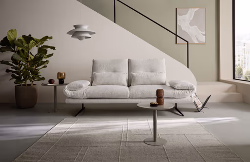 Sofa Lucero 2.0 - 2-Sitzer inkl. Drehsitz, Rollout-Armlehne und Sitztiefe verstellbar, Stoff, Offwhite