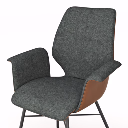 Armlehnstuhl Penthouse - Stoff, Steingrau, Leder, Cognac, 4 Fuß, Anthrazit