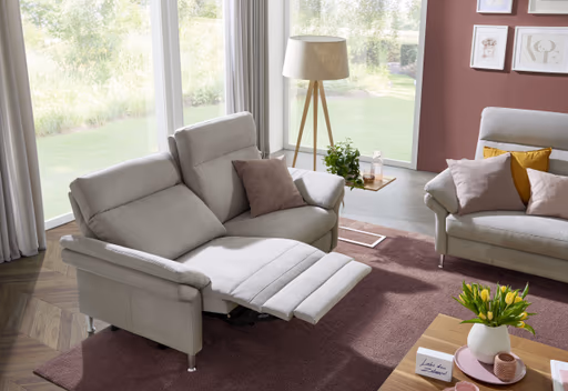 Sofa EM Helsinki - 3-Sitzer, Relaxfunktion (motorisch), Stoff, Silbergrau