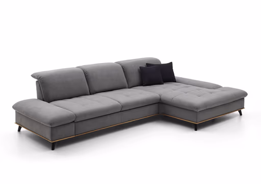 Ecksofa - 2-Sitzer mit Longchair rechts, Sitztiefe verstellbar, Stoff, Dunkelgrau