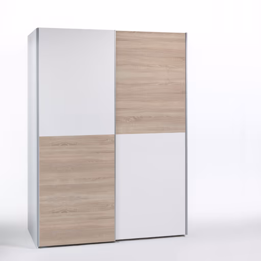 Schwebetürenschrank- B ca. 170 cm, Weiß, Eiche Dekor