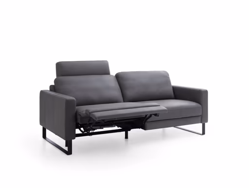 Sofa Enna - 3,5-Sitzer inklusive Relaxfunktion (motorisch) links, Leder, Grau