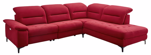 Ecksofa EM Brügge - 3-Sitzer mit Ecke rechts inkl. Kopfteil und Armlehne verstellbar, Stoff, Rot