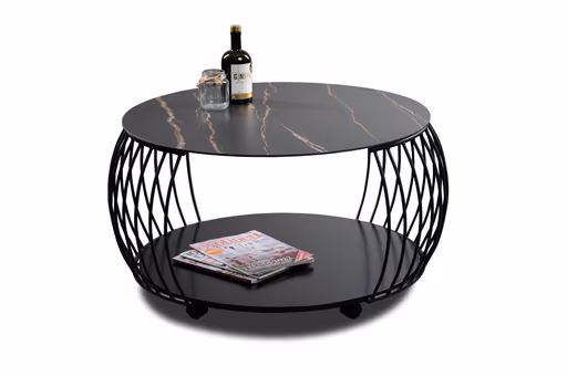 Couchtisch - Ø/H ca. 80x46 cm, Stein dunkel, Schwarz