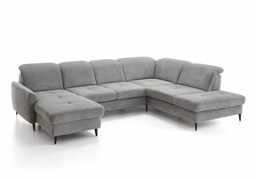 Wohnlandschaft - Longchair links mit 2,5-Sitzer und Ecke rechts, Sitztiefe verstellbar, Stoff, Grau