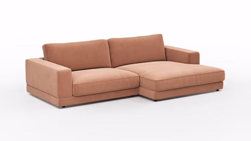 Ecksofa Juni - 1,5-Sitzer mit Longchair rechts, Stoff, Pfirsich