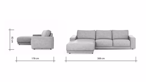 Ecksofa Balok - Longchair groß links mit 2,5-Sitzer, Leder, Cognac