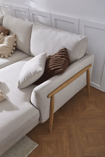 Ecksofa Sutton - 2-Sitzer mit Longchair rechts, Stoff, Beige