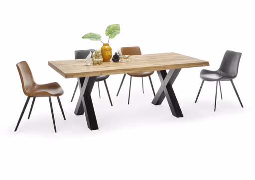 Esstisch - LB ca. 220x100 cm, Wildeiche massiv geölt, Baumkante, Schwarz