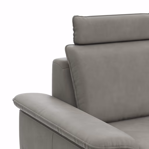 Ecksofa Tulsa KS - 2,5-Sitzer, Spitzecke und 1,5-Sitzer mit Anstellhocker aufklappbar rechts,  inkl. Kopfstütze, AL verstellbar und Schlaffunktion, Leder, Graubeige