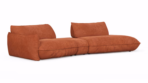 Trapezsofa Fluffy - 2-Sitzer mit Trapezelement und Abschlussteil inkl. Rückenlehne verstellbar, Stoff, Kupfer