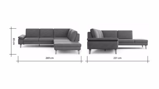 Ecksofa Houston - 2,5-Sitzer, Eckelement und 1-Sitzer mit Abschlussteil rechts,  inkl. Sitztiefenverstellung und Armlehne klappbar, Leder, Dunkelbraun