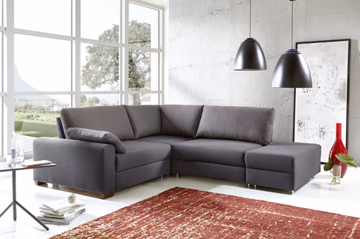 Ecksofa - 3-Sitzer mit Schlaffunktion inkl. Lattenrost, Rückenlehne verstellbar, Stoff, Grau