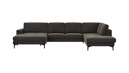 Wohnlandschaft Oviedo - Longchair links mit 2-Sitzer und Ecke rechts, Stoff, Braungrün