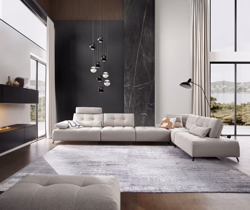 Ecksofa Comodo - Longchair Links, Stoff, Hellgrau