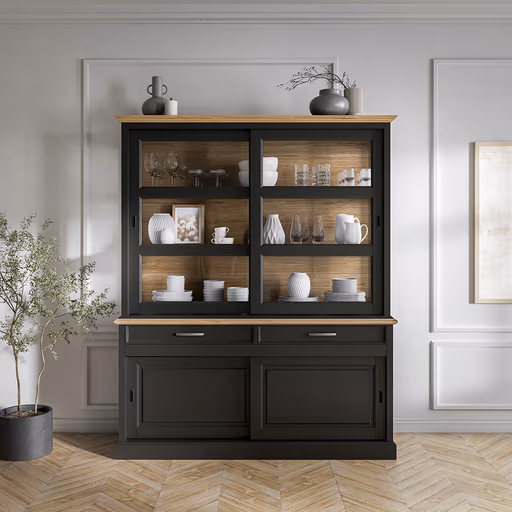 Buffetschrank Louisiana - mit Schiebetüren, teilmassiv, Schwarzgrau